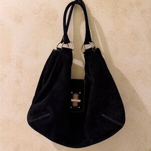 Early 2000s Prada Black Suede Hobo Bag